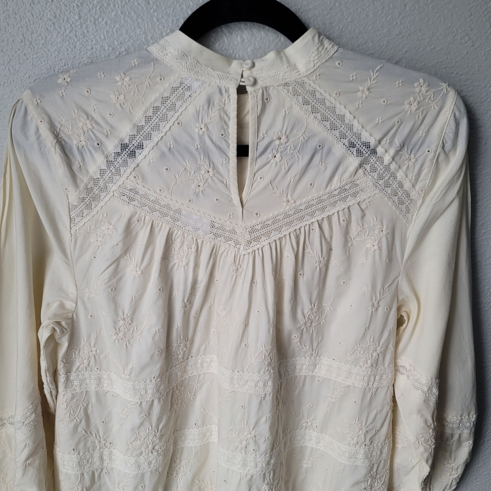 Unsubscribed 3008 Victorian Embroidered Boho Mini Dress Size XSmall In Ivory NWT - Picture 9 of 12